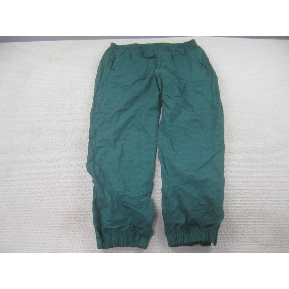 VTG Antigua Pants Mens XL Green All Over Print Tapered Leg Windbreaker‎ Joggers